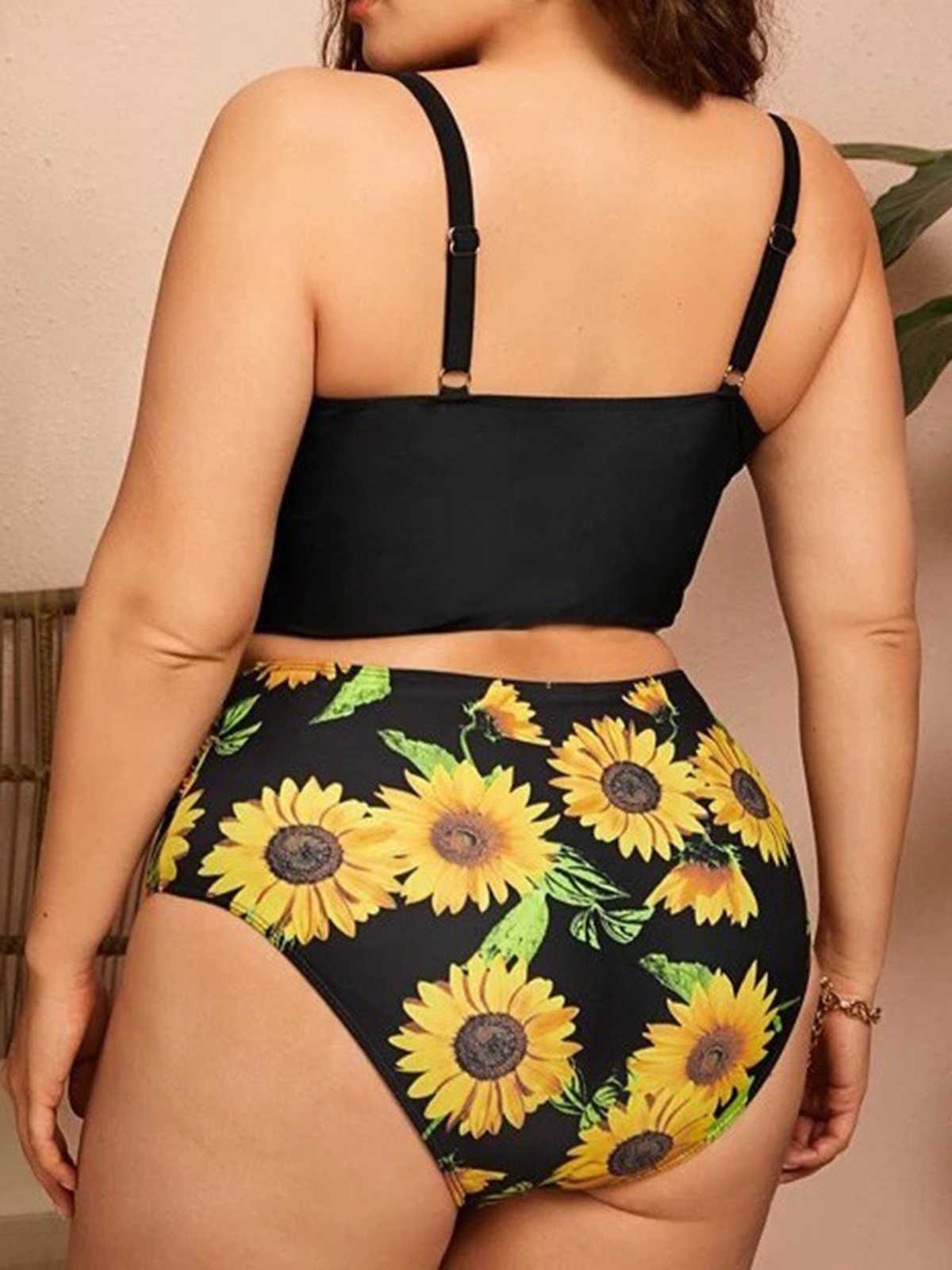 [Plus Size] 1950s Spaghetti Strap Floral Swimsuit - Image 6