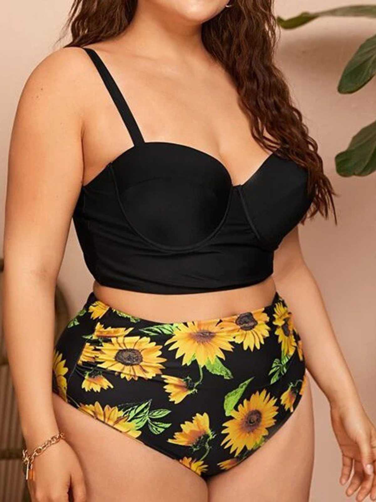 [Plus Size] 1950s Spaghetti Strap Floral Swimsuit - Image 7