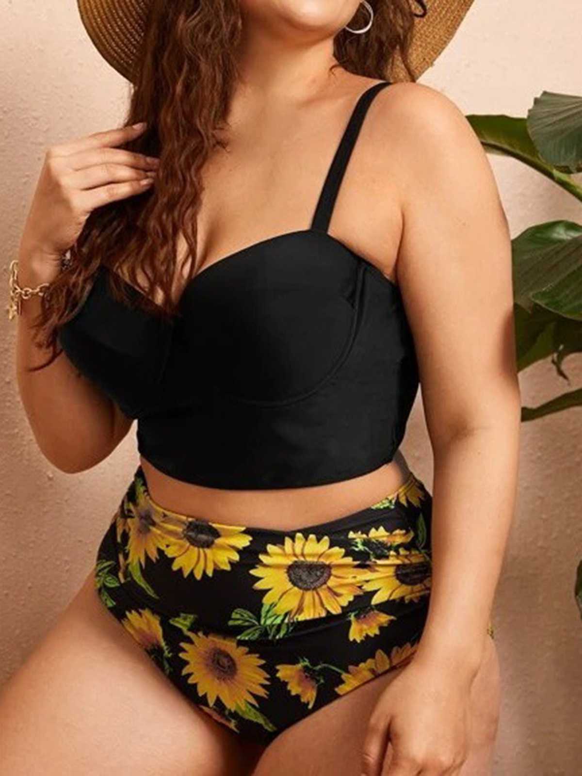 [Plus Size] 1950s Spaghetti Strap Floral Swimsuit - Image 8