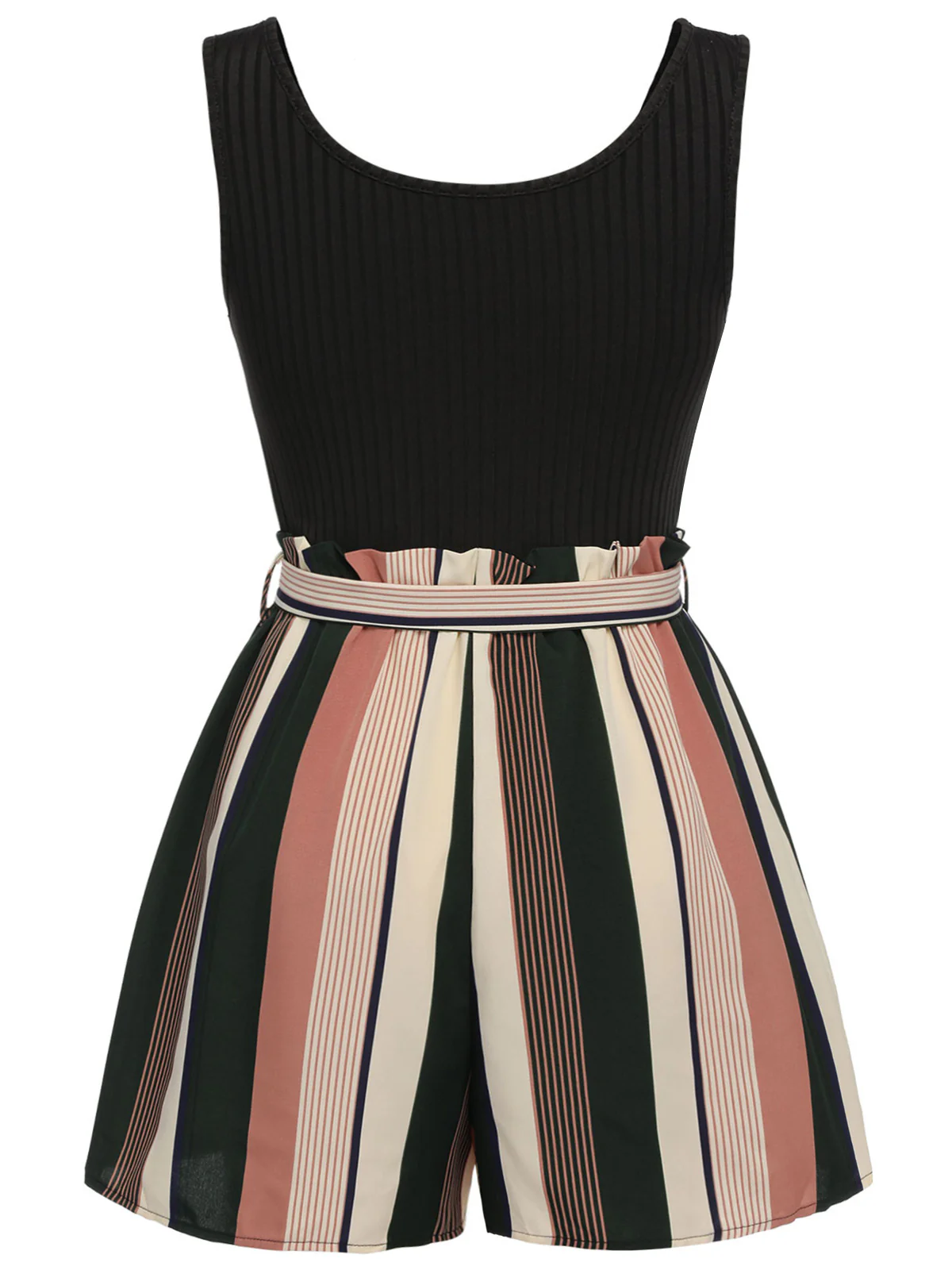 [Plus Size] 1950s Stripes Knitted Belted Romper - Image 3