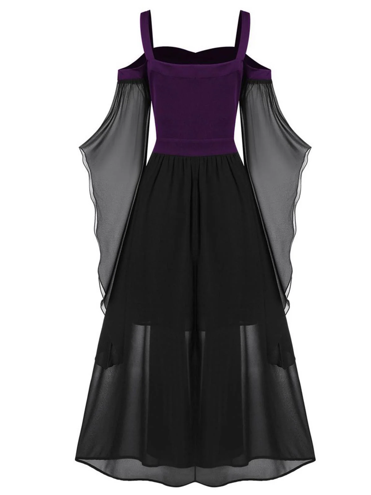 [Plus Size] 1950s Suspender Contrast Color Chiffon Strap Dress - Image 10