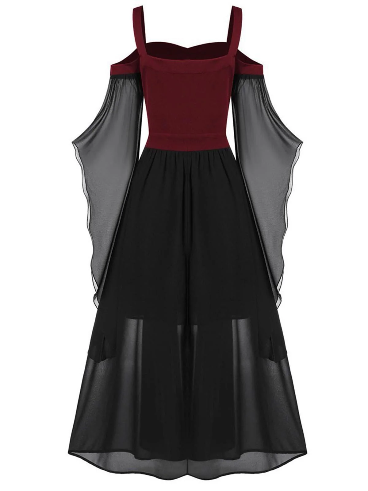 [Plus Size] 1950s Suspender Contrast Color Chiffon Strap Dress - Image 3
