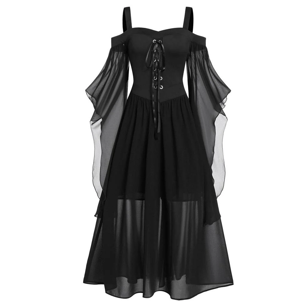 [Plus Size] 1950s Suspender Contrast Color Chiffon Strap Dress - Image 4