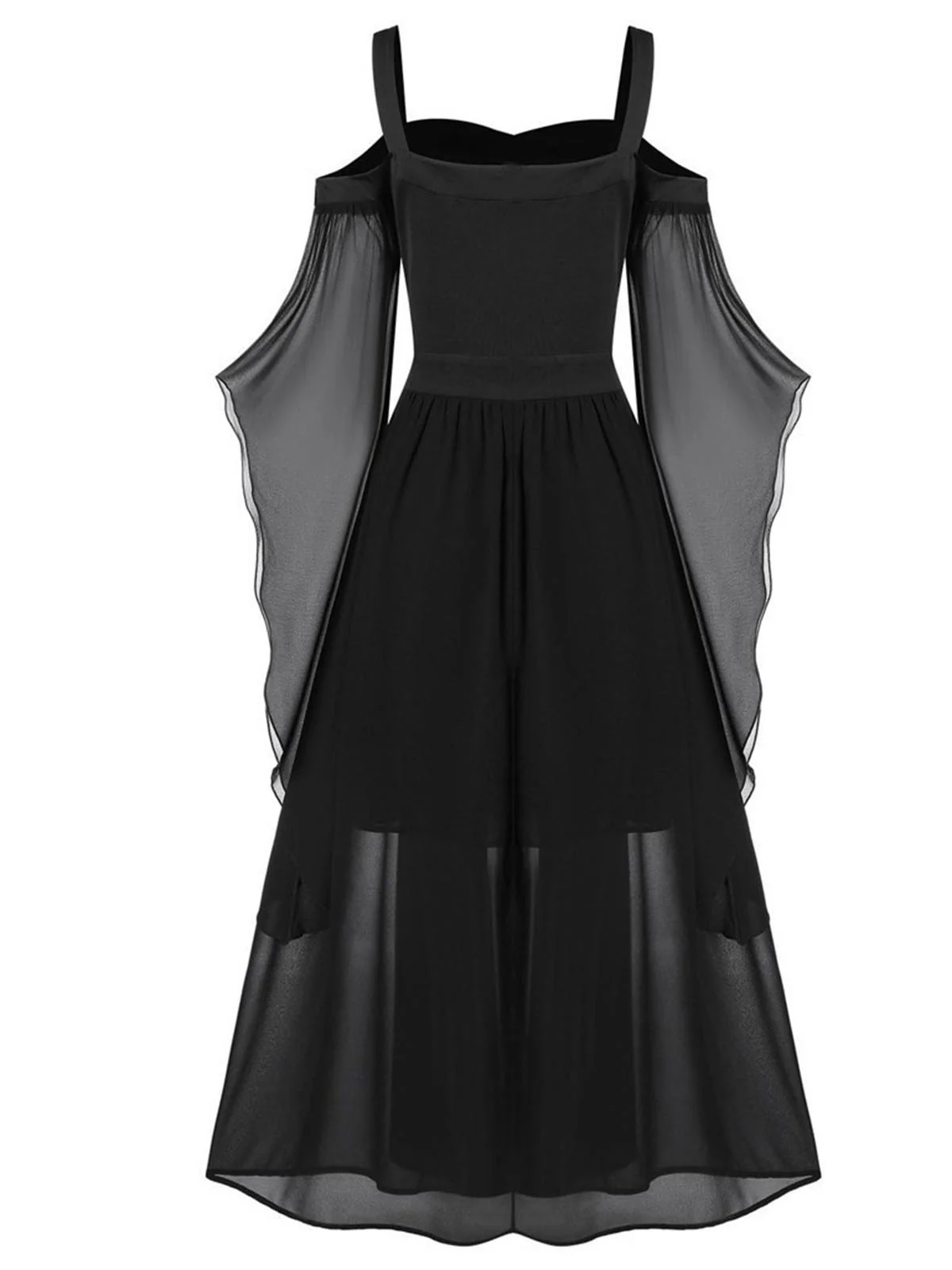 [Plus Size] 1950s Suspender Contrast Color Chiffon Strap Dress - Image 5
