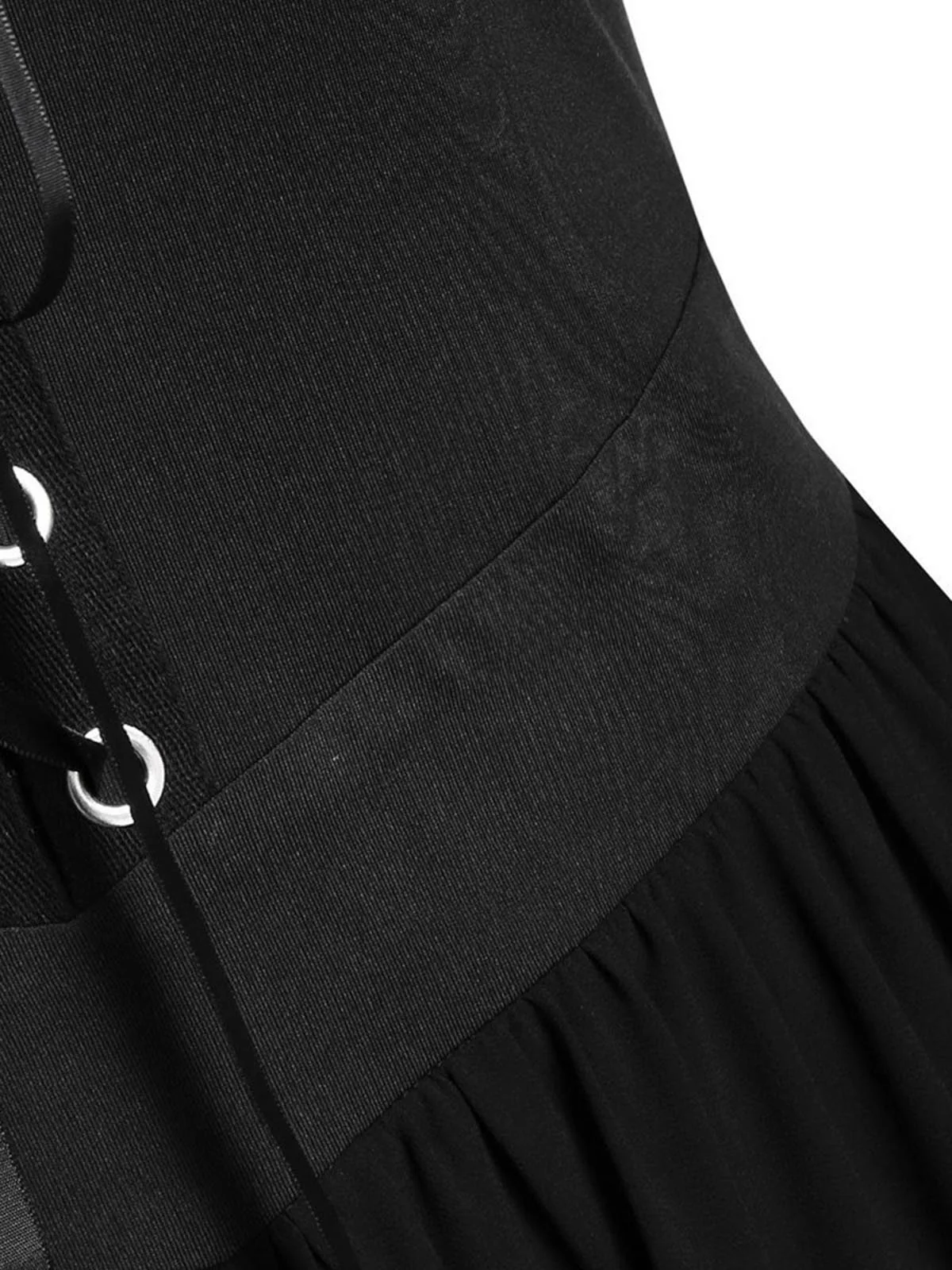 [Plus Size] 1950s Suspender Contrast Color Chiffon Strap Dress - Image 6