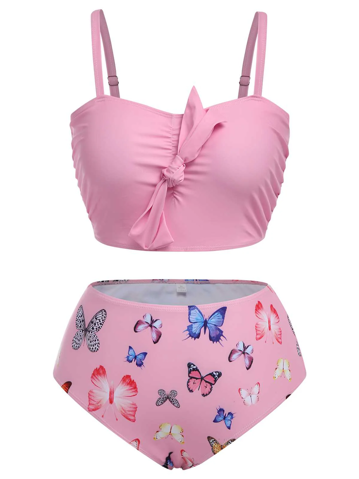 [Plus Size] 1960s Butterflies Bow Decor Swimsuit - Image 2