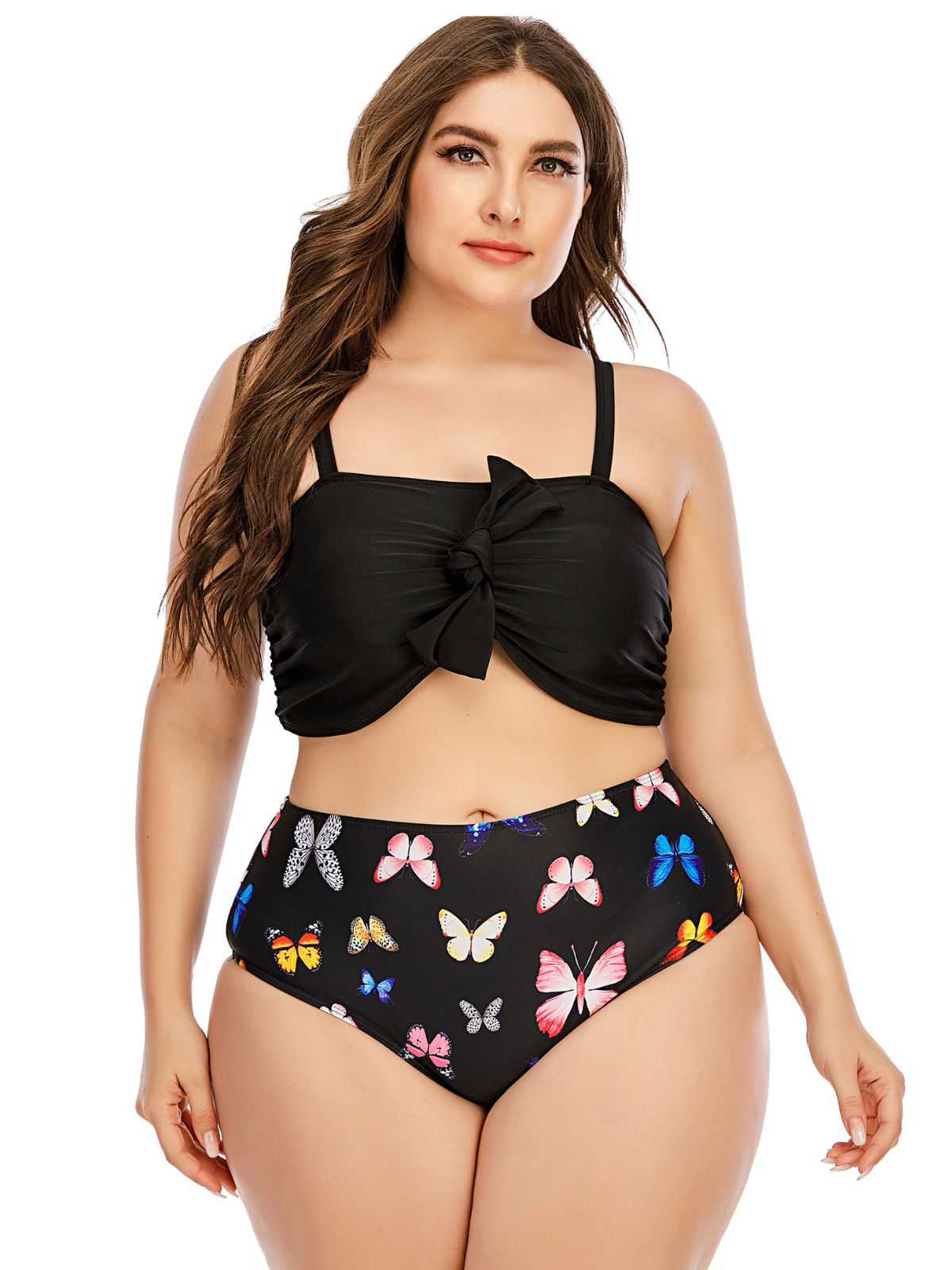 [Plus Size] 1960s Butterflies Bow Decor Swimsuit - Image 4
