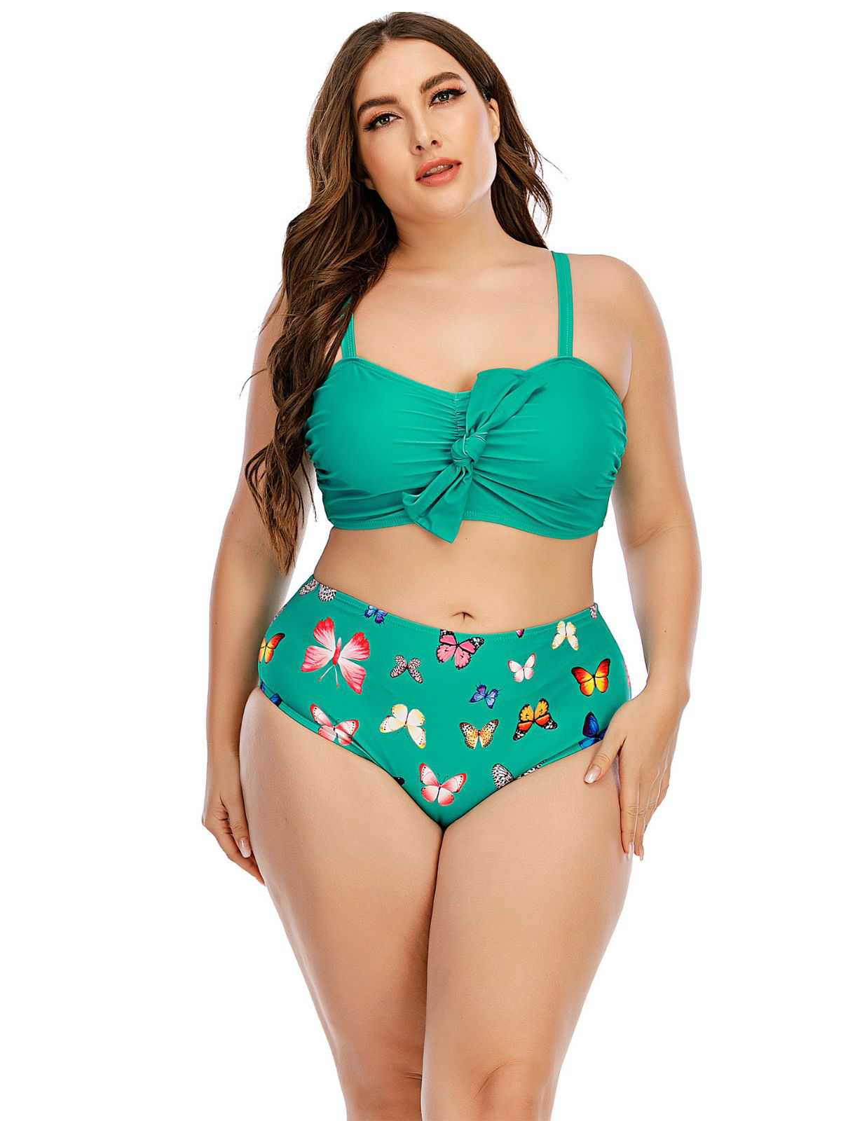 [Plus Size] 1960s Butterflies Bow Decor Swimsuit - Image 5