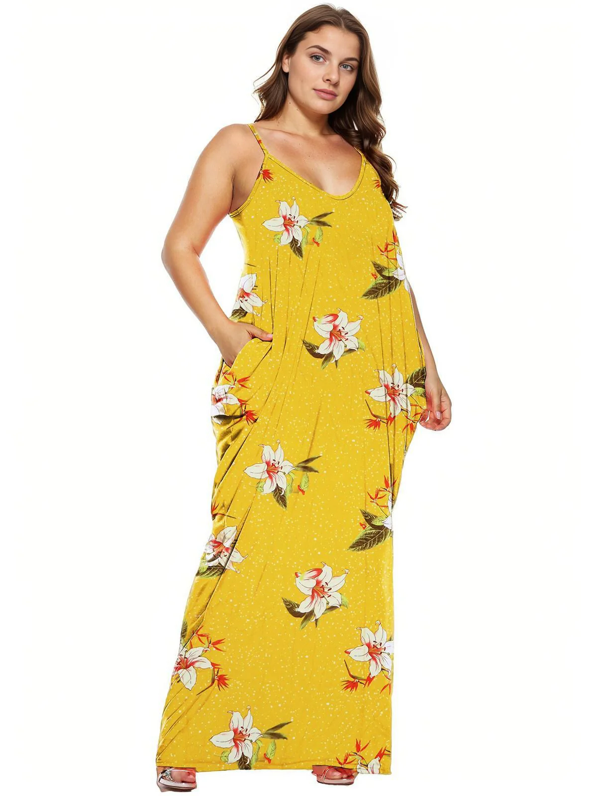 [Plus Size] 1960s Spaghetti Strap Floral Tulip Dress - Image 10