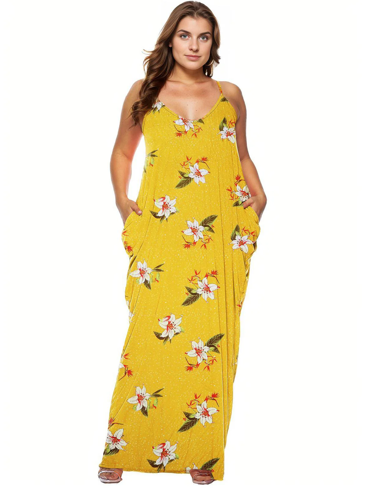 [Plus Size] 1960s Spaghetti Strap Floral Tulip Dress - Image 2