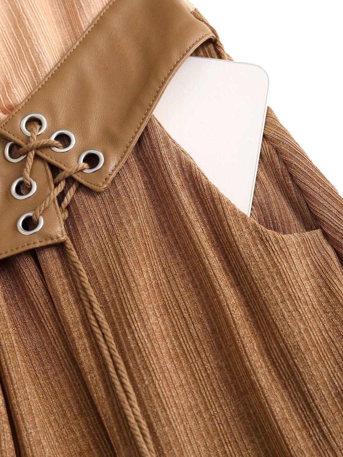 [Plus Size] 1970s Boho Tie Tassel Hem Ruffle Ribbed Dress - Image 4
