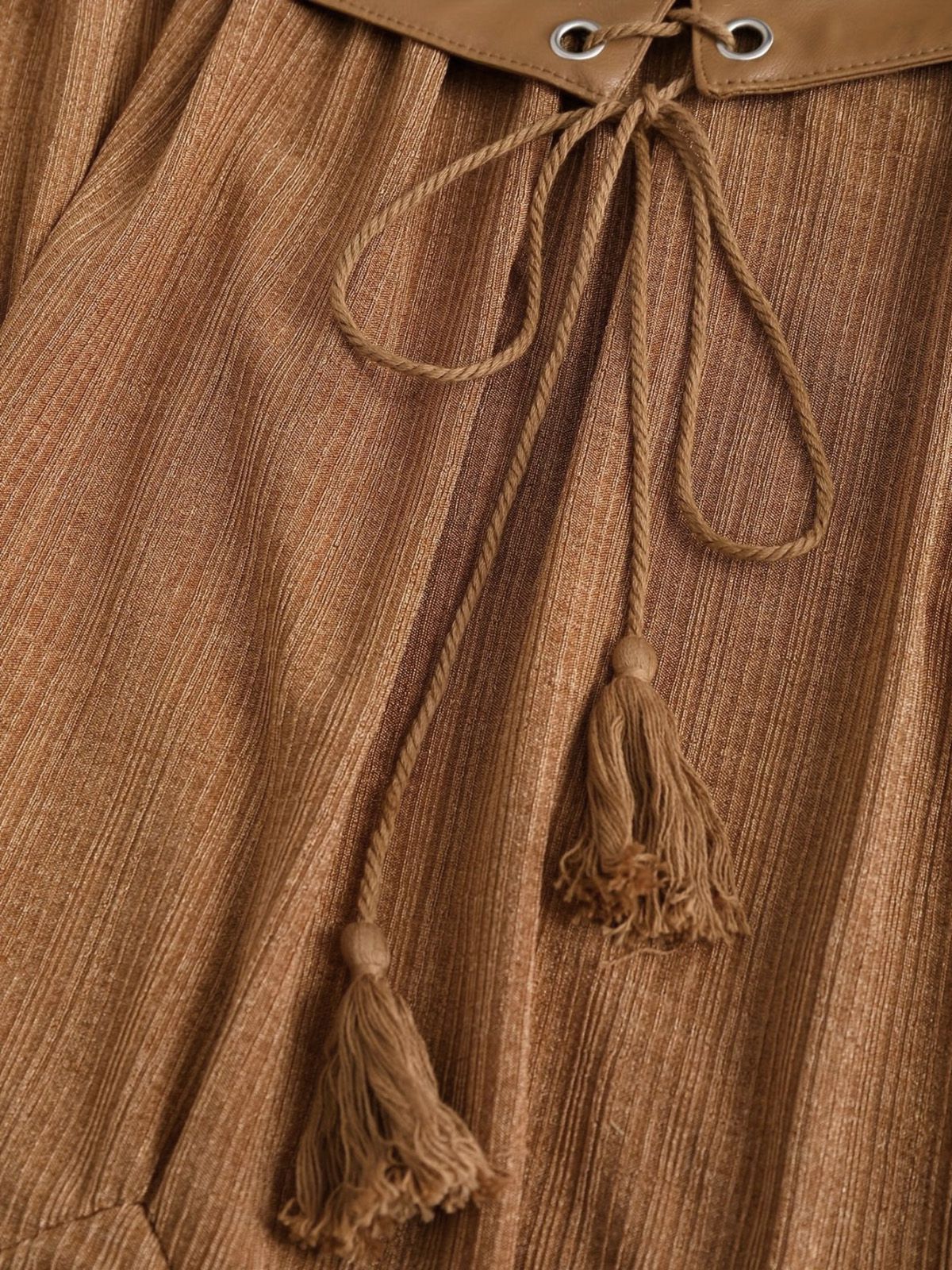[Plus Size] 1970s Boho Tie Tassel Hem Ruffle Ribbed Dress - Image 6