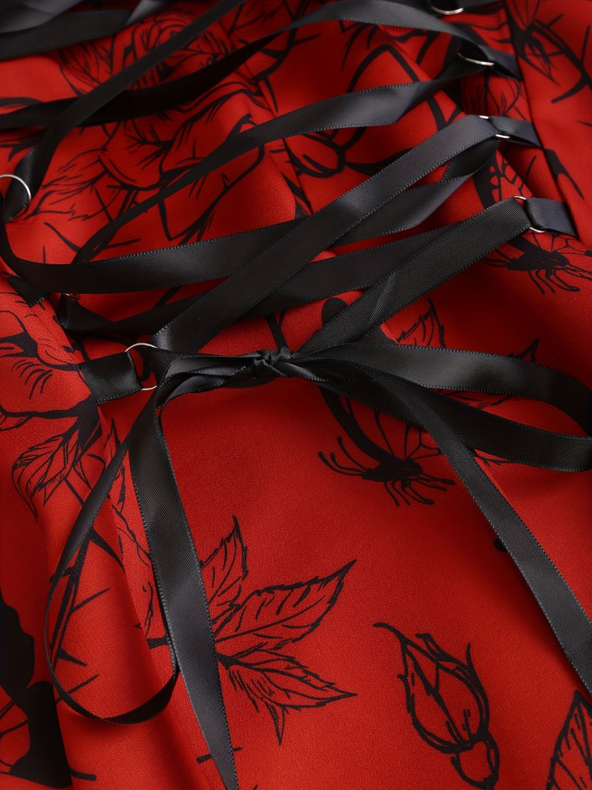 [Plus Size] 1970s Rose Floral Steampunk Zipper Dress - Image 10