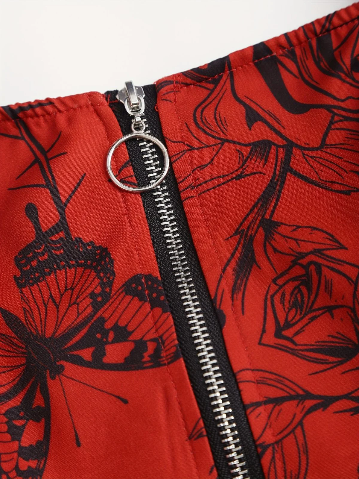 [Plus Size] 1970s Rose Floral Steampunk Zipper Dress - Image 11