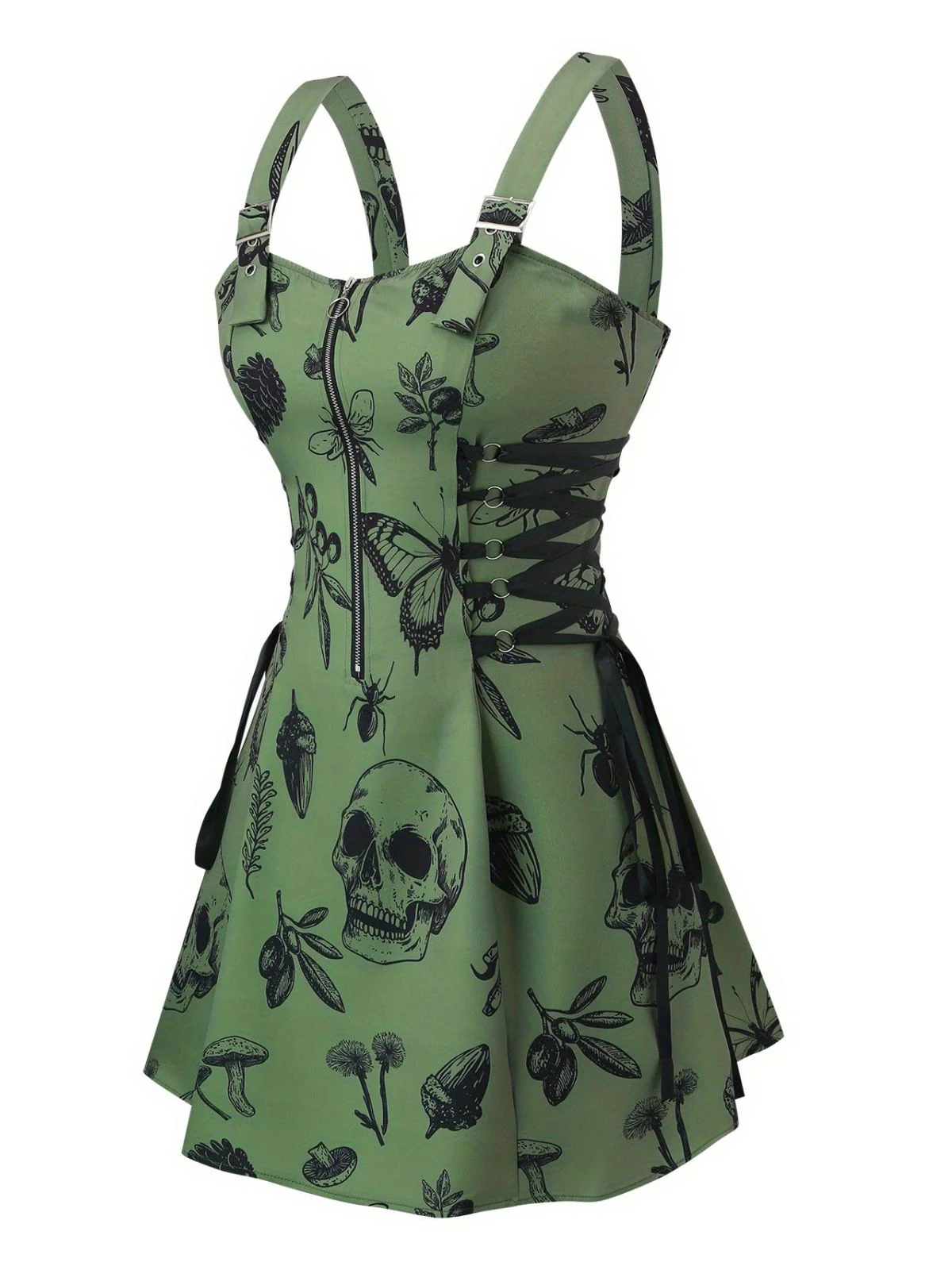 [Plus Size] 1970s Rose Floral Steampunk Zipper Dress - Image 2
