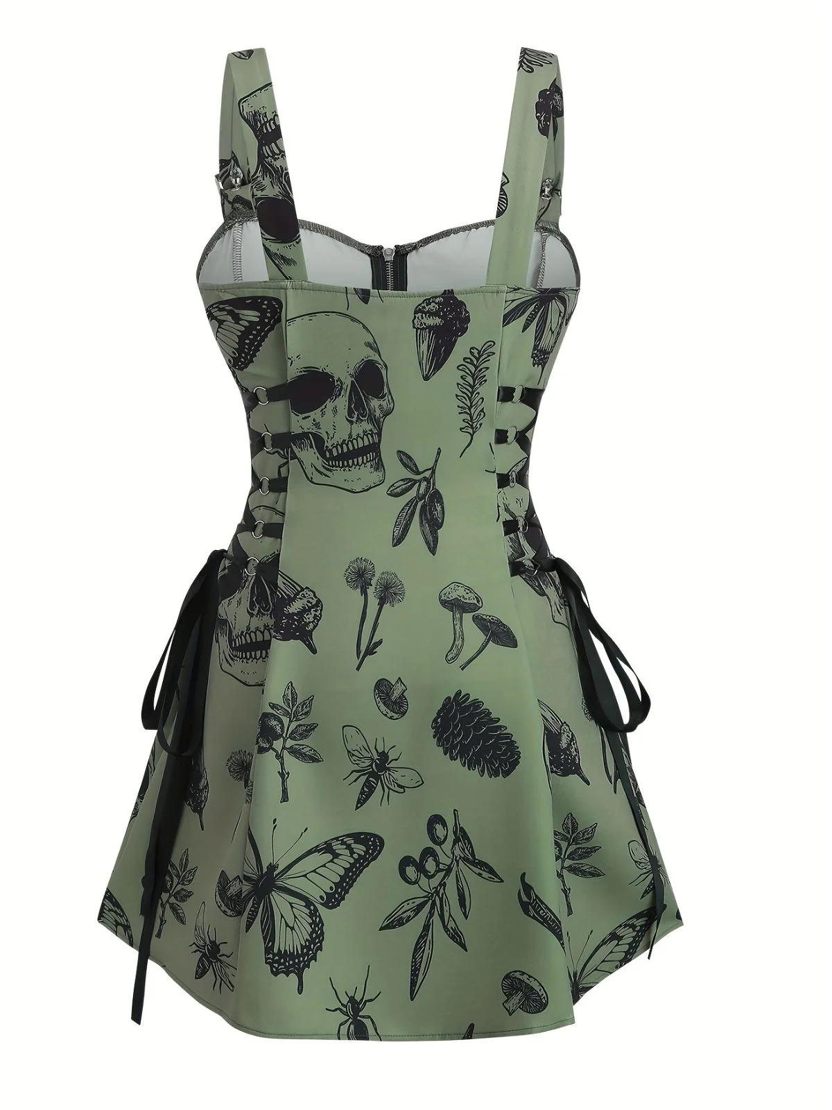 [Plus Size] 1970s Rose Floral Steampunk Zipper Dress - Image 3