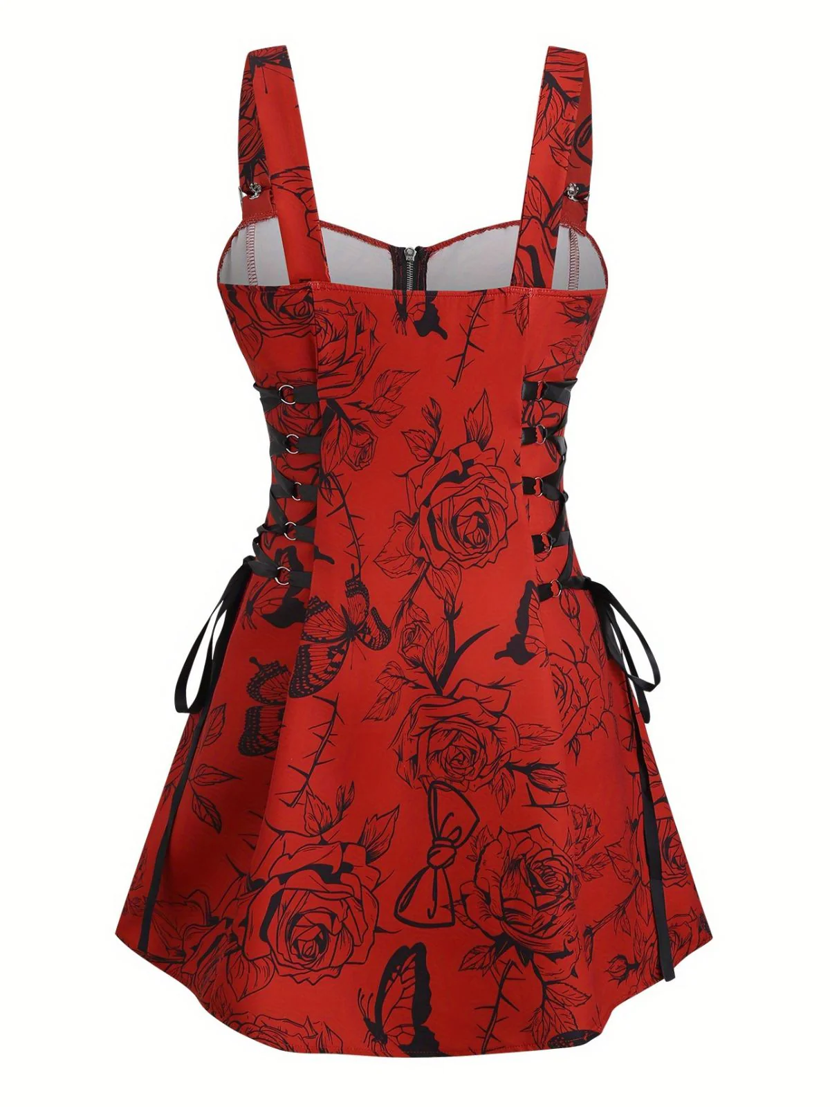 [Plus Size] 1970s Rose Floral Steampunk Zipper Dress - Image 9