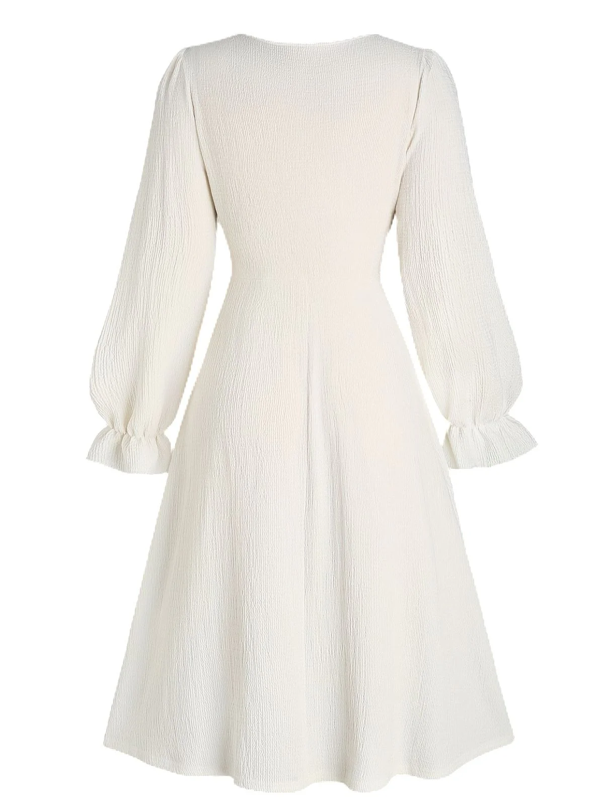 [Plus Size] Beige 1940s Floral Ruffle Sleeve Patchwork Dress - Image 3