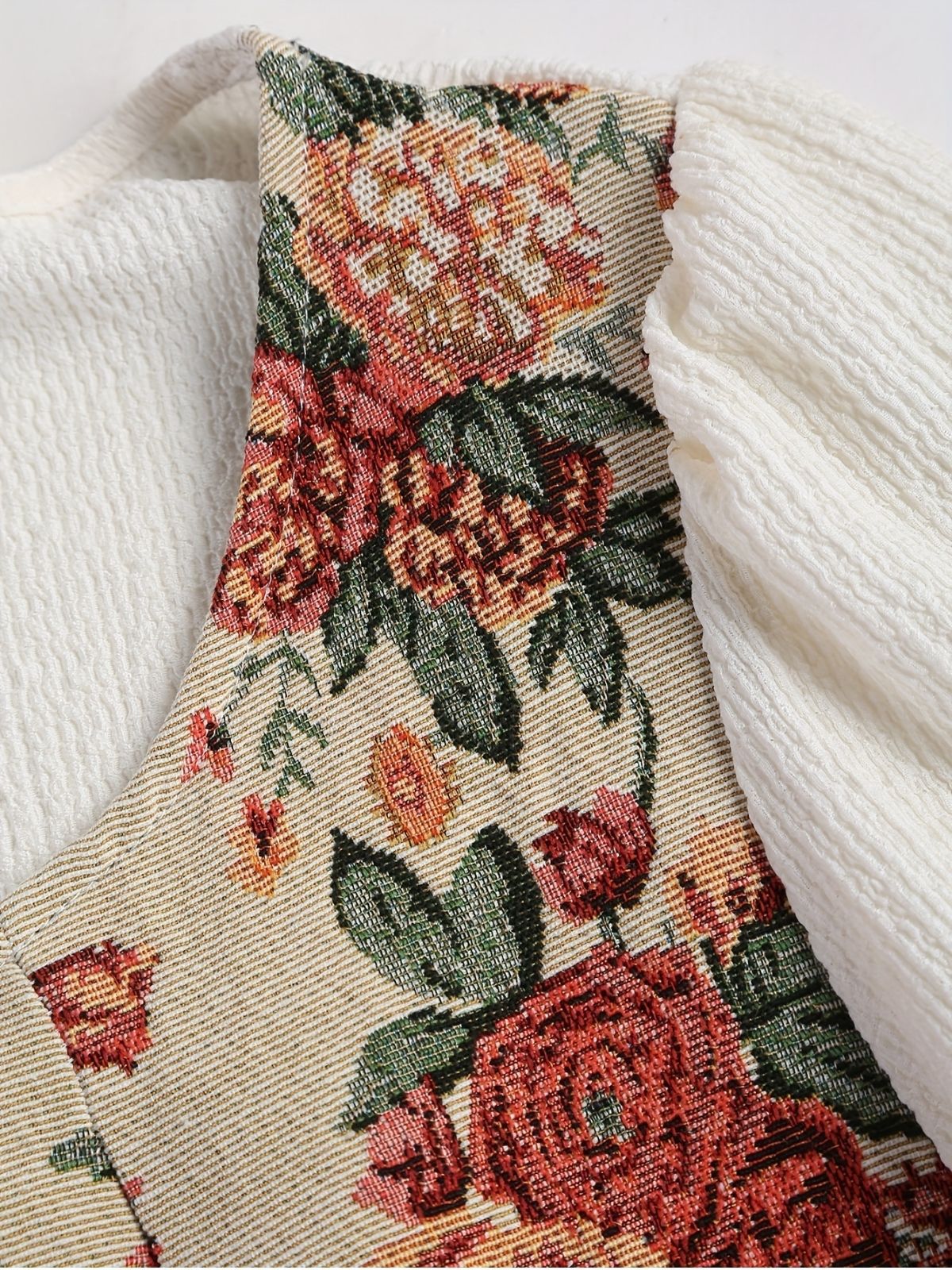 [Plus Size] Beige 1940s Floral Ruffle Sleeve Patchwork Dress - Image 6