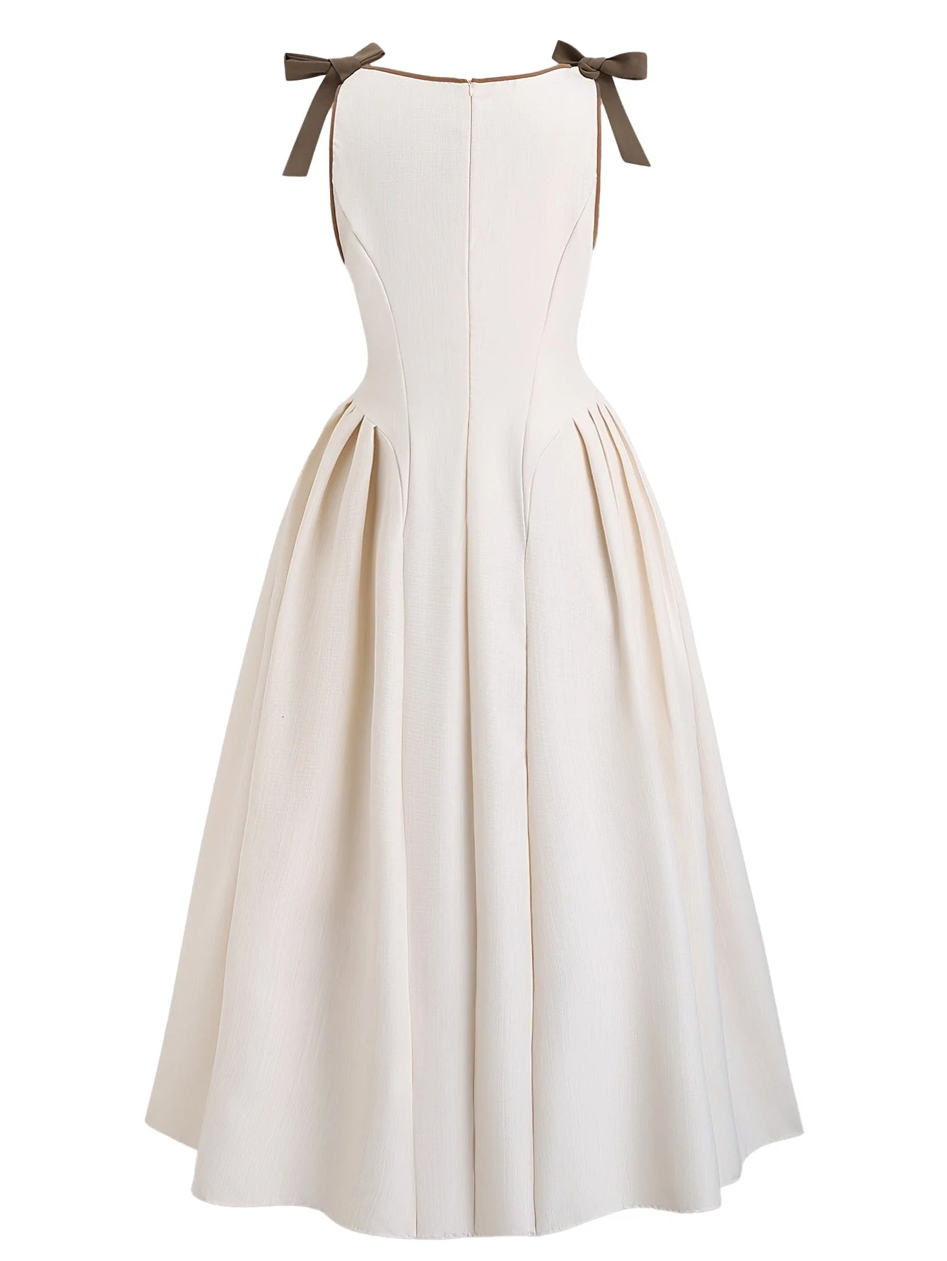 [Plus Size] Beige 1940s Solid Lace-Up Sleeveless Dress - Image 3