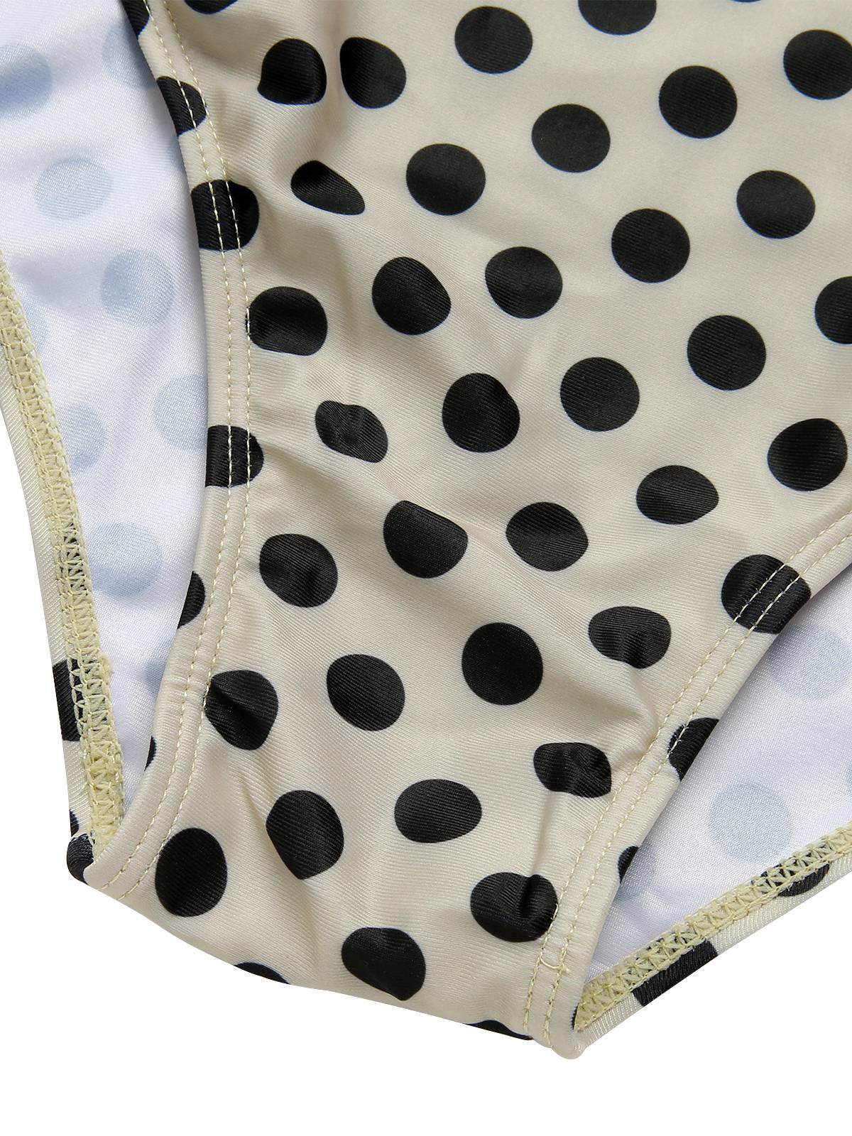 [Plus Size] Beige 1960s Polka Dot Ruffles One-Piece Swimsuit - Image 7