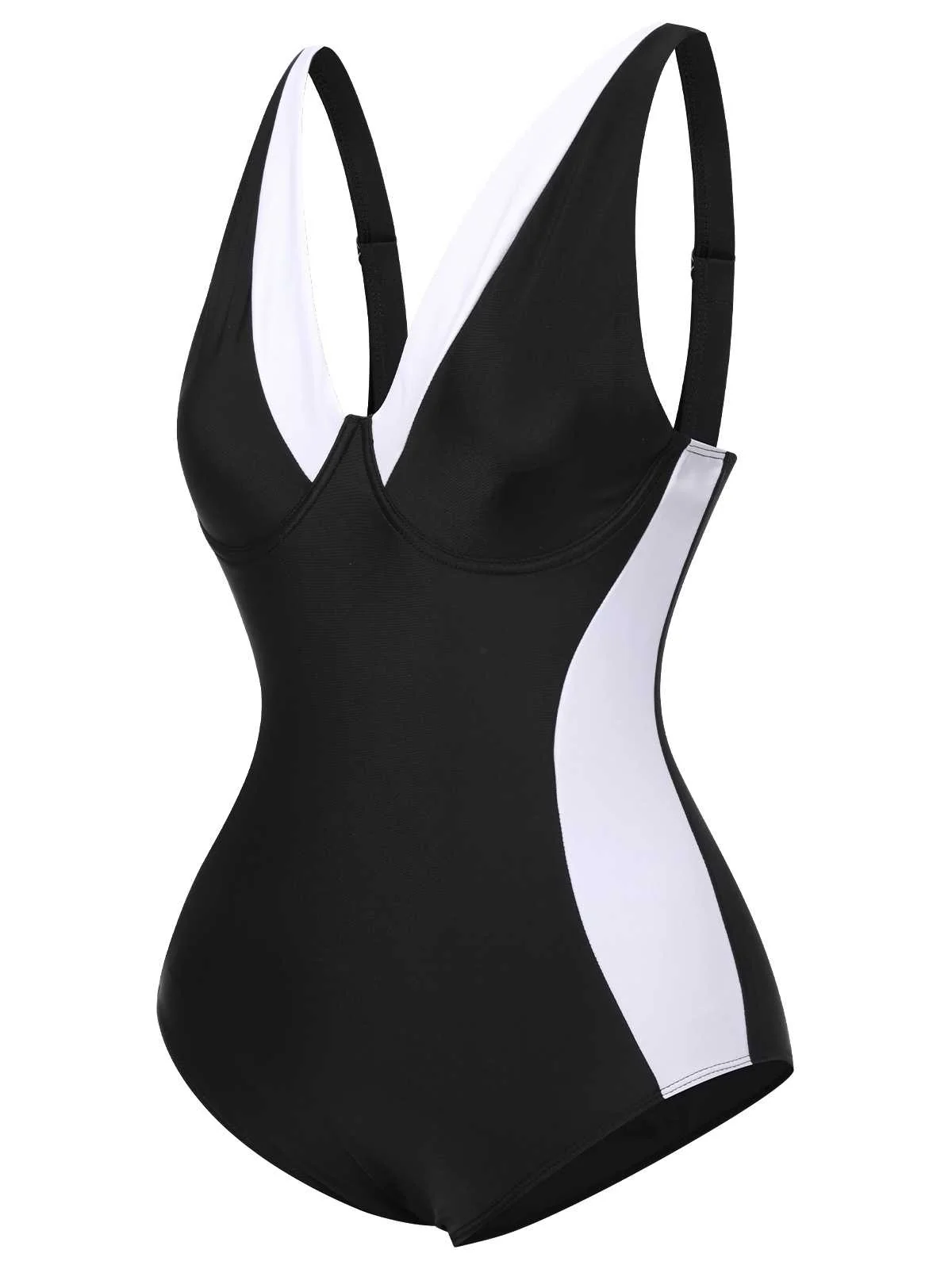 [Plus Size] Black 1930s Contrast One-Piece Swimsuit - Image 2