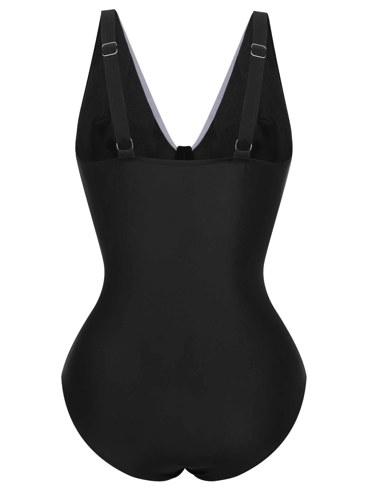 [Plus Size] Black 1930s Contrast One-Piece Swimsuit - Image 3