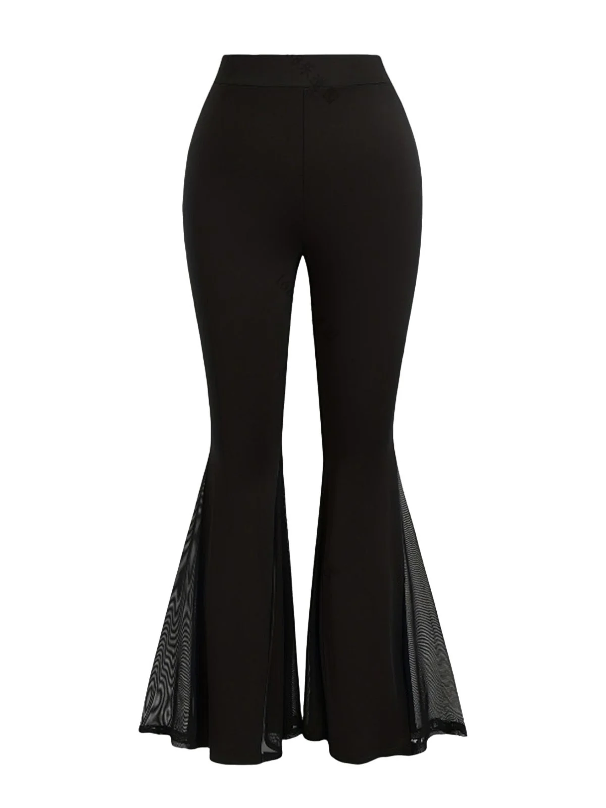[Plus Size] Black 1930s High-Waist Mesh Panels Flare Pants - Image 2