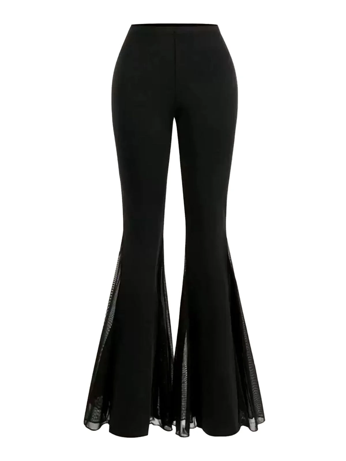 [Plus Size] Black 1930s High-Waist Mesh Panels Flare Pants - Image 4