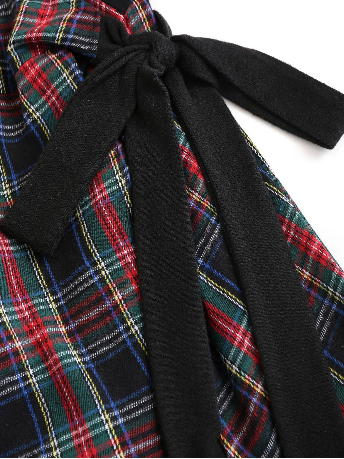 [Plus-Size] Black 1940s Cutout Plaid Patchwork Dress - Image 4