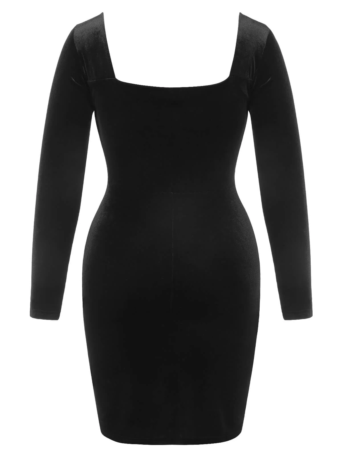 [Plus Size] Black 1940s Solid Square Neck Velvet Dress - Image 4