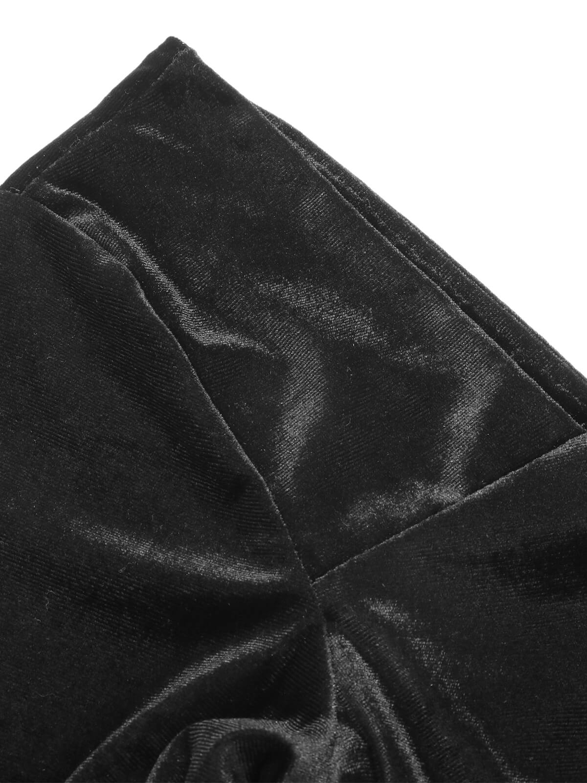 [Plus Size] Black 1940s Solid Square Neck Velvet Dress - Image 5