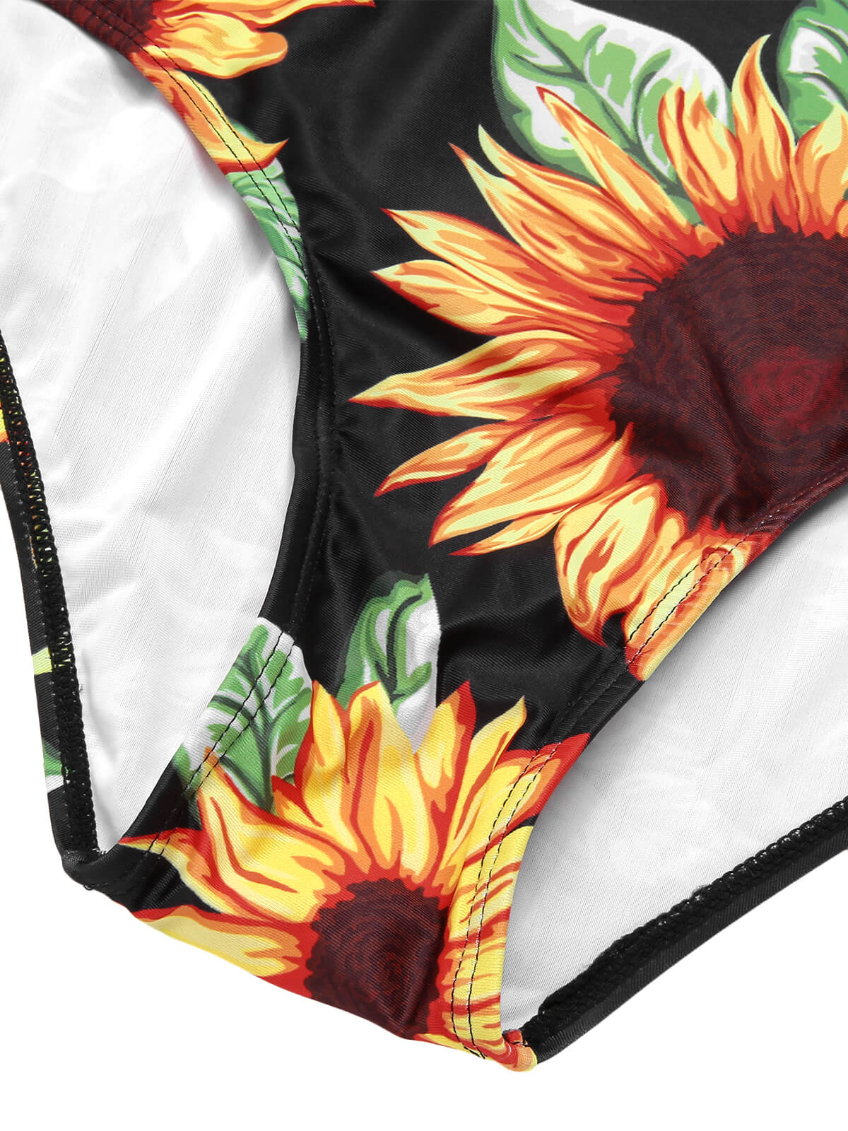 [Plus Size] Black 1940s Sunflower Cold-Shoulder Swimsuit - Image 5