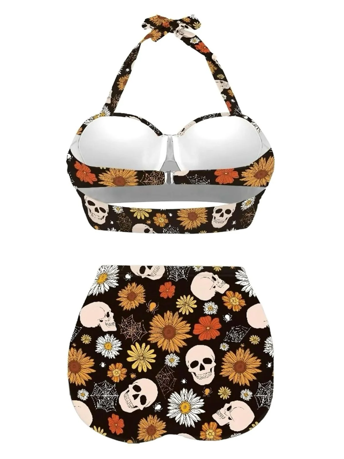 [Pre-Sale] [Plus Size] Black 1950s Floral Print Lace-Up Halter Swimsuit - Image 2