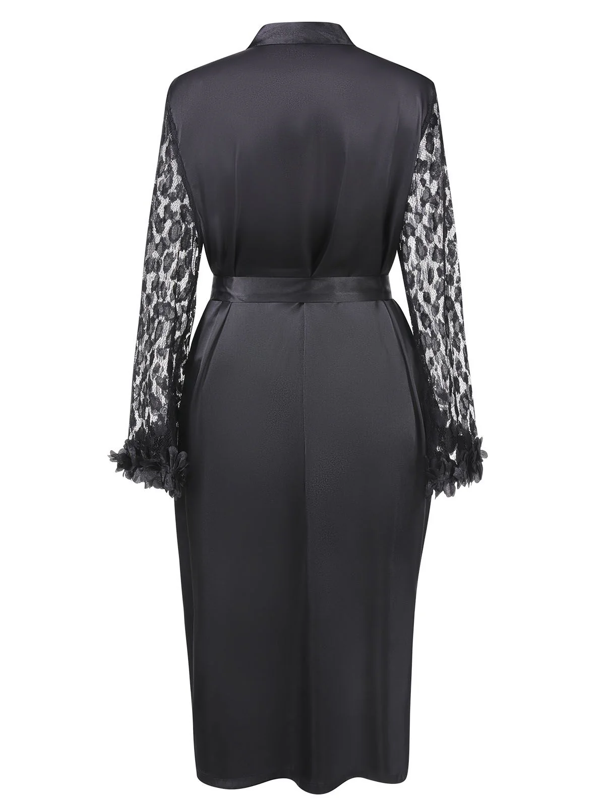[Plus Size] Black 1950s Lace Belted Nightgowns - Image 3