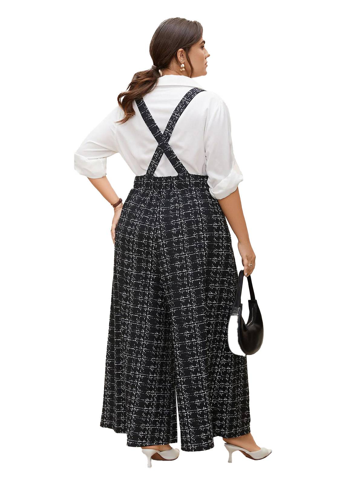 [Plus Size] Black 1950s Plaid Wide-Leg Overalls Jumpsuit - Image 3