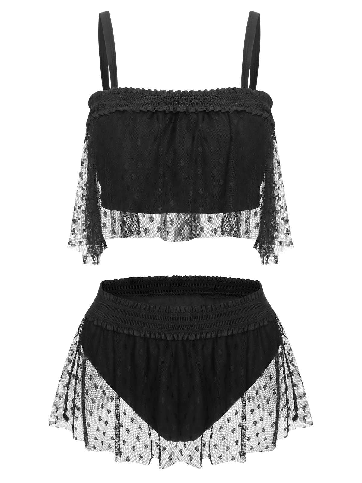 [Plus Size] Black 1950s Strap Mesh Swimsuit - Image 2