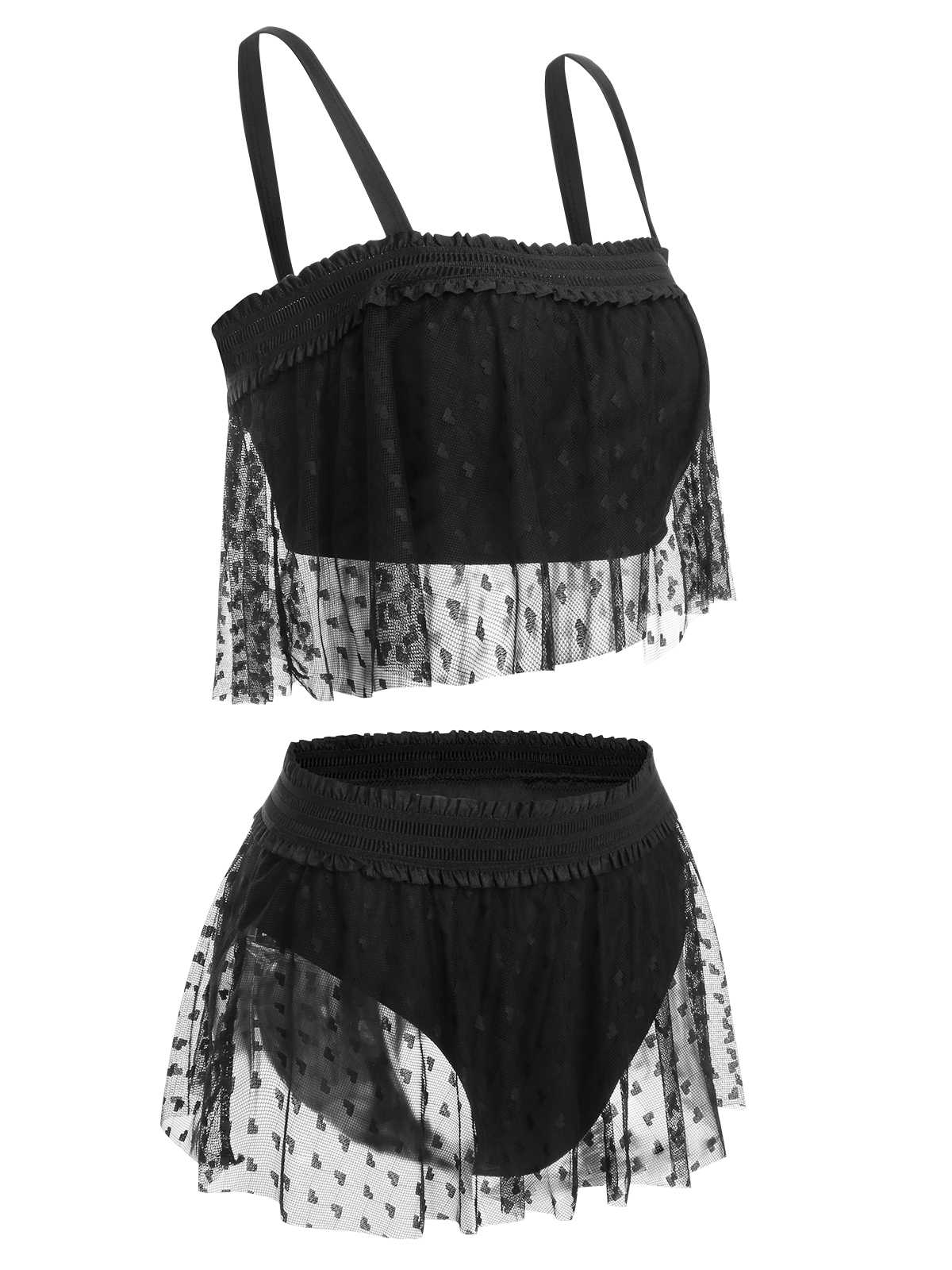 [Plus Size] Black 1950s Strap Mesh Swimsuit - Image 3