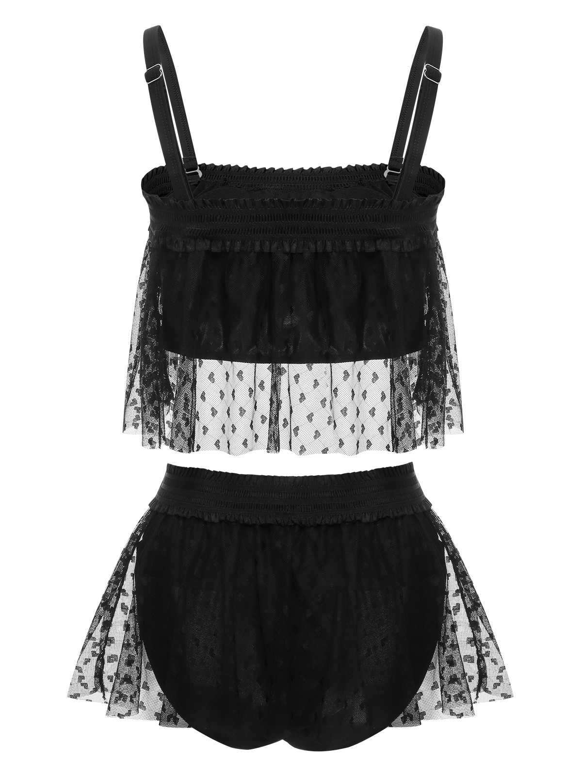 [Plus Size] Black 1950s Strap Mesh Swimsuit - Image 4