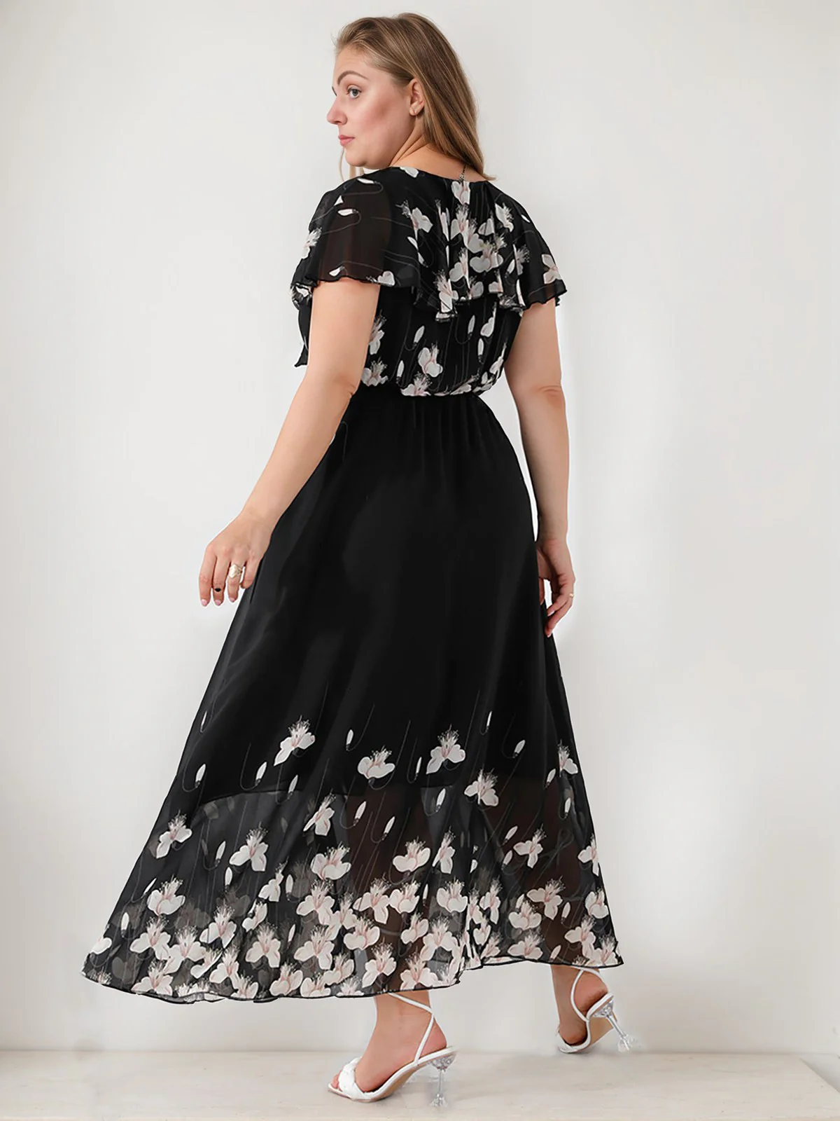 [Plus Size] Black 1950s V-Neck Butterflies Patchwork Dress - Image 3