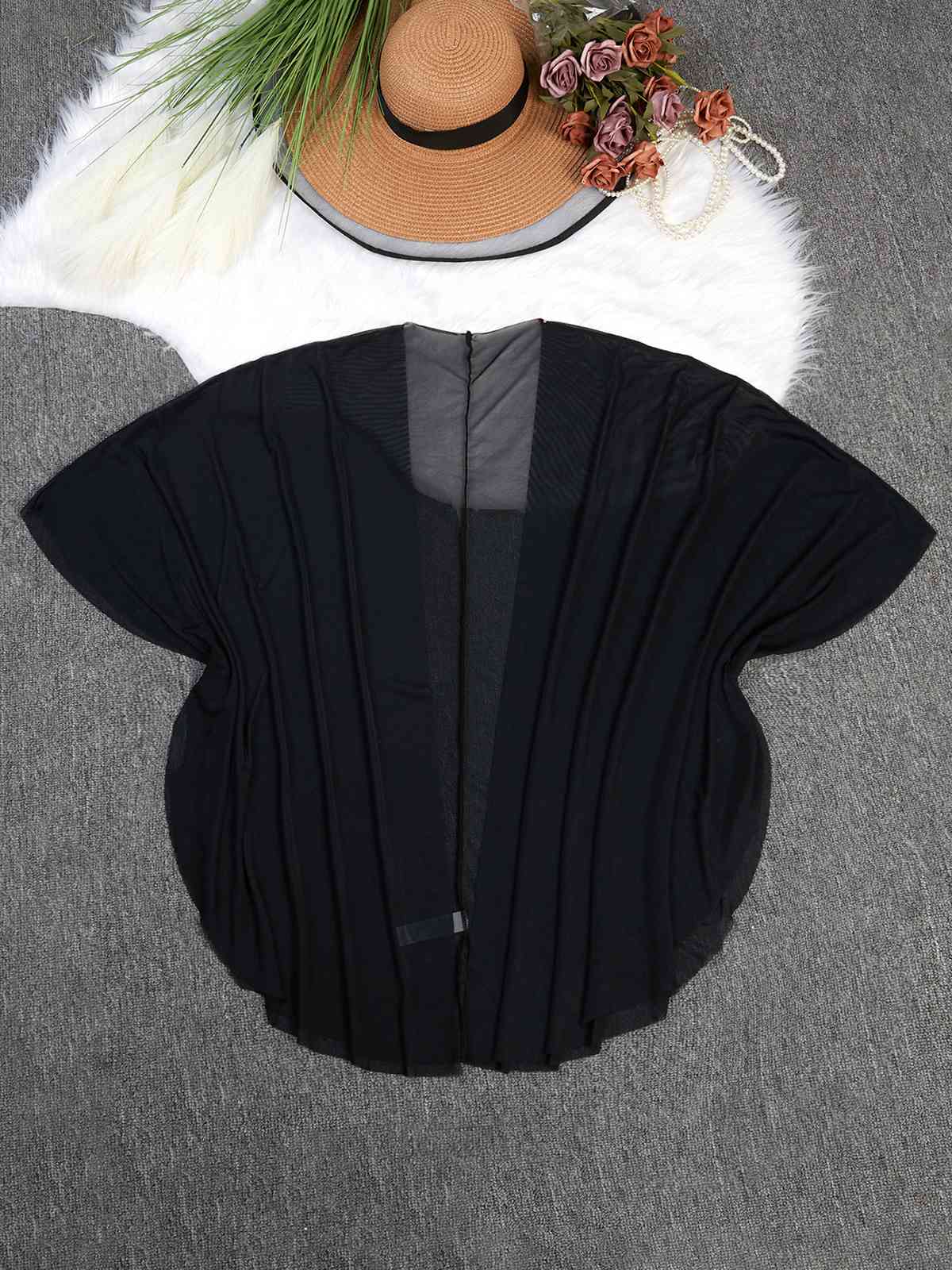 [Plus Size] Black 1960s Solid Dolman Sleeve Loose Cover Up - Image 3