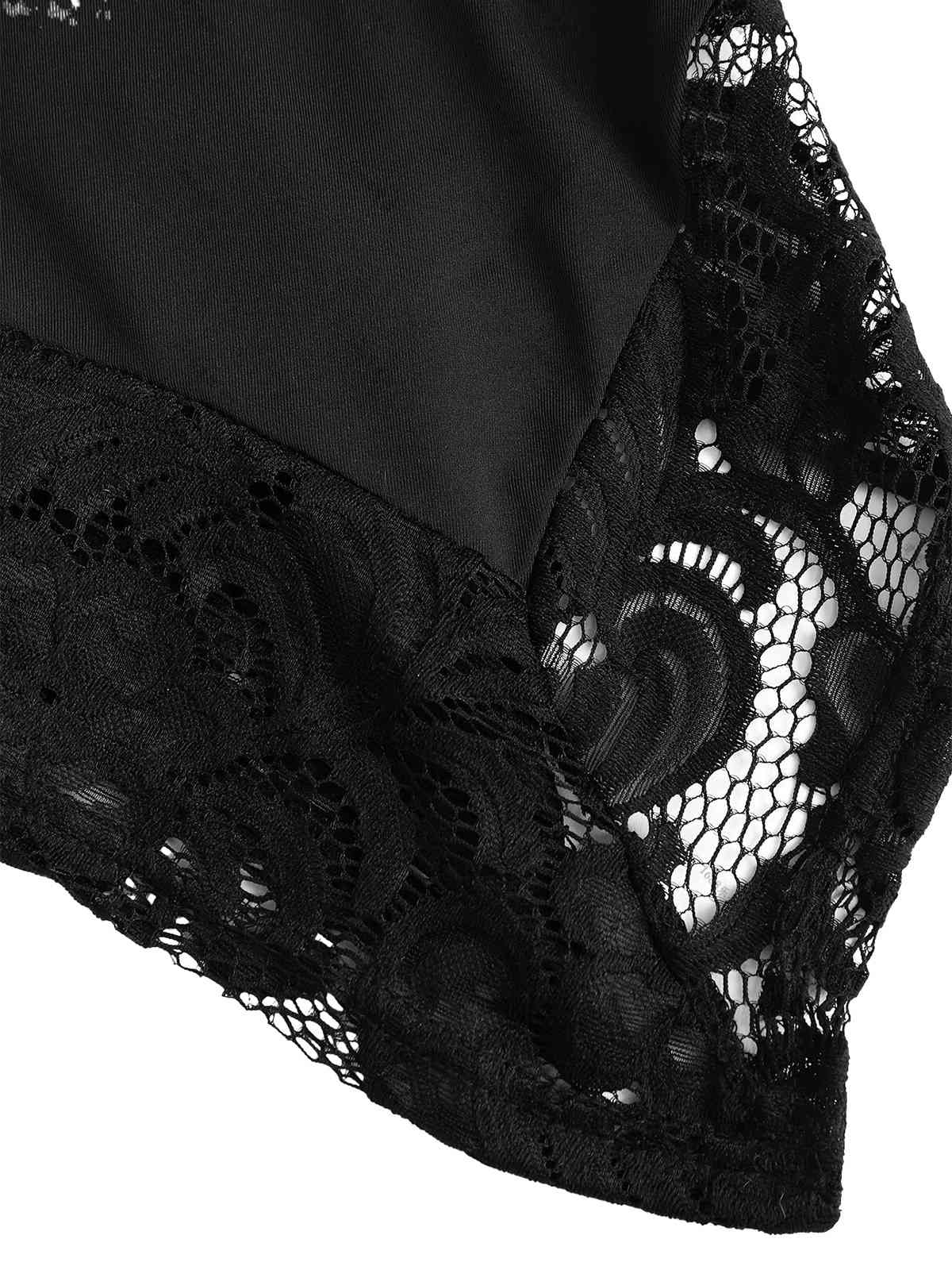 [Plus Size] Black 1970s Solid Heart Button Lace Tunic Top - Image 4