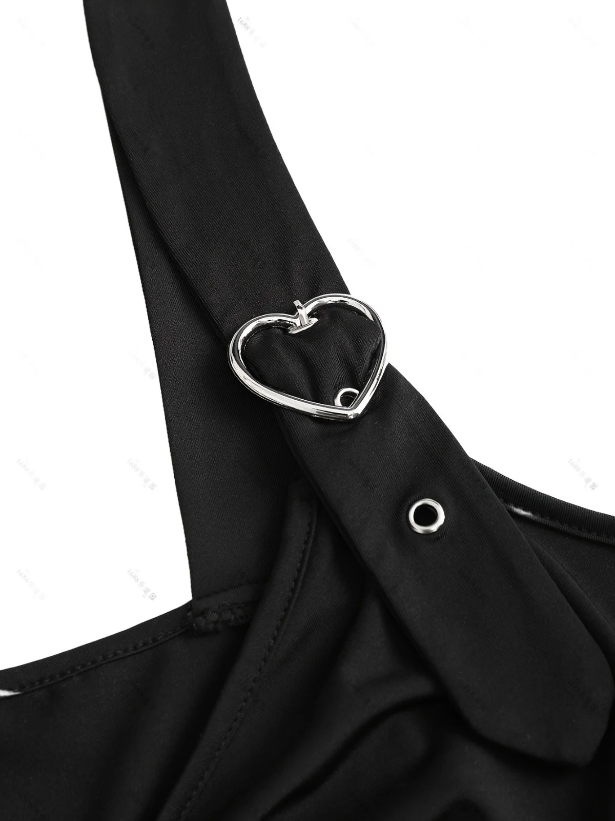 [Plus Size] Black 1970s Solid Heart Button Lace Tunic Top - Image 5