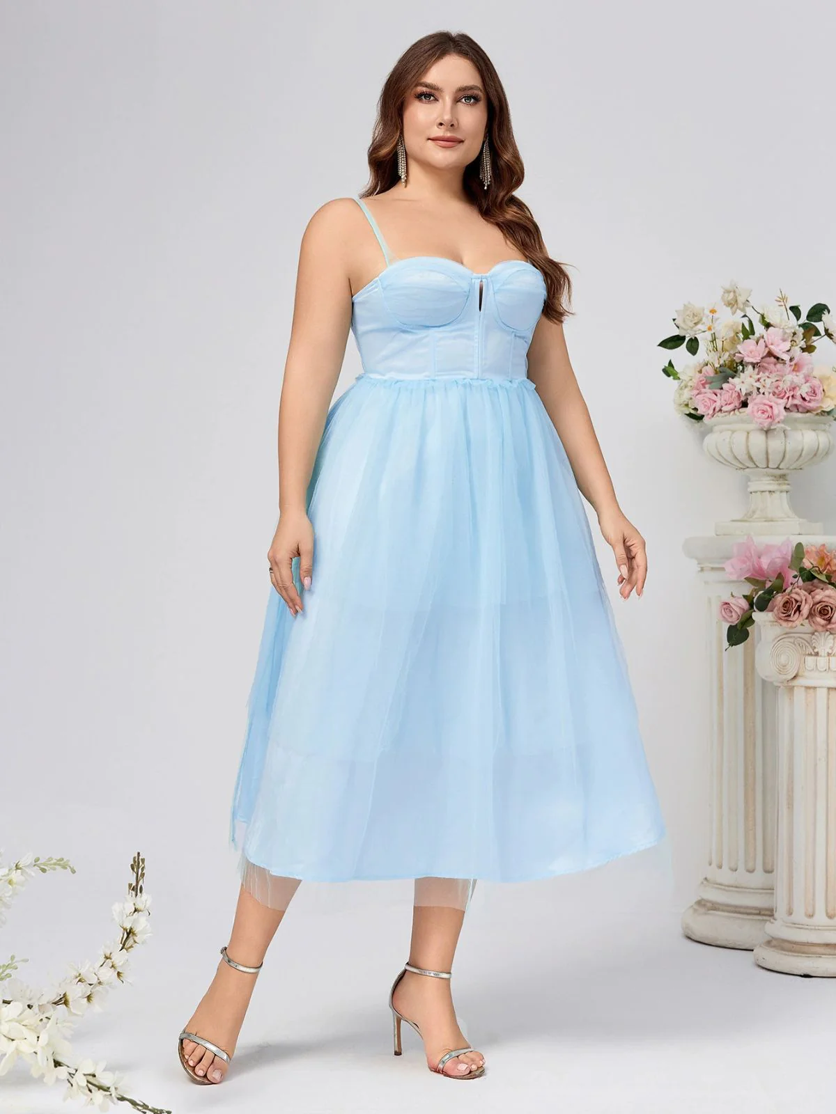 [Plus Size] Blue 1940s Layered Spaghetti Strap Wedding Guest Dress - Image 2