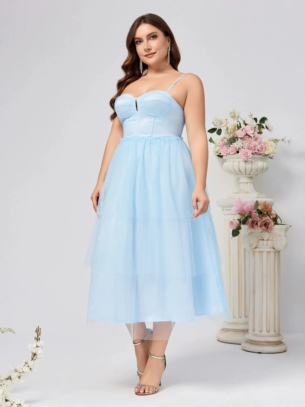 [Plus Size] Blue 1940s Layered Spaghetti Strap Wedding Guest Dress - Image 4