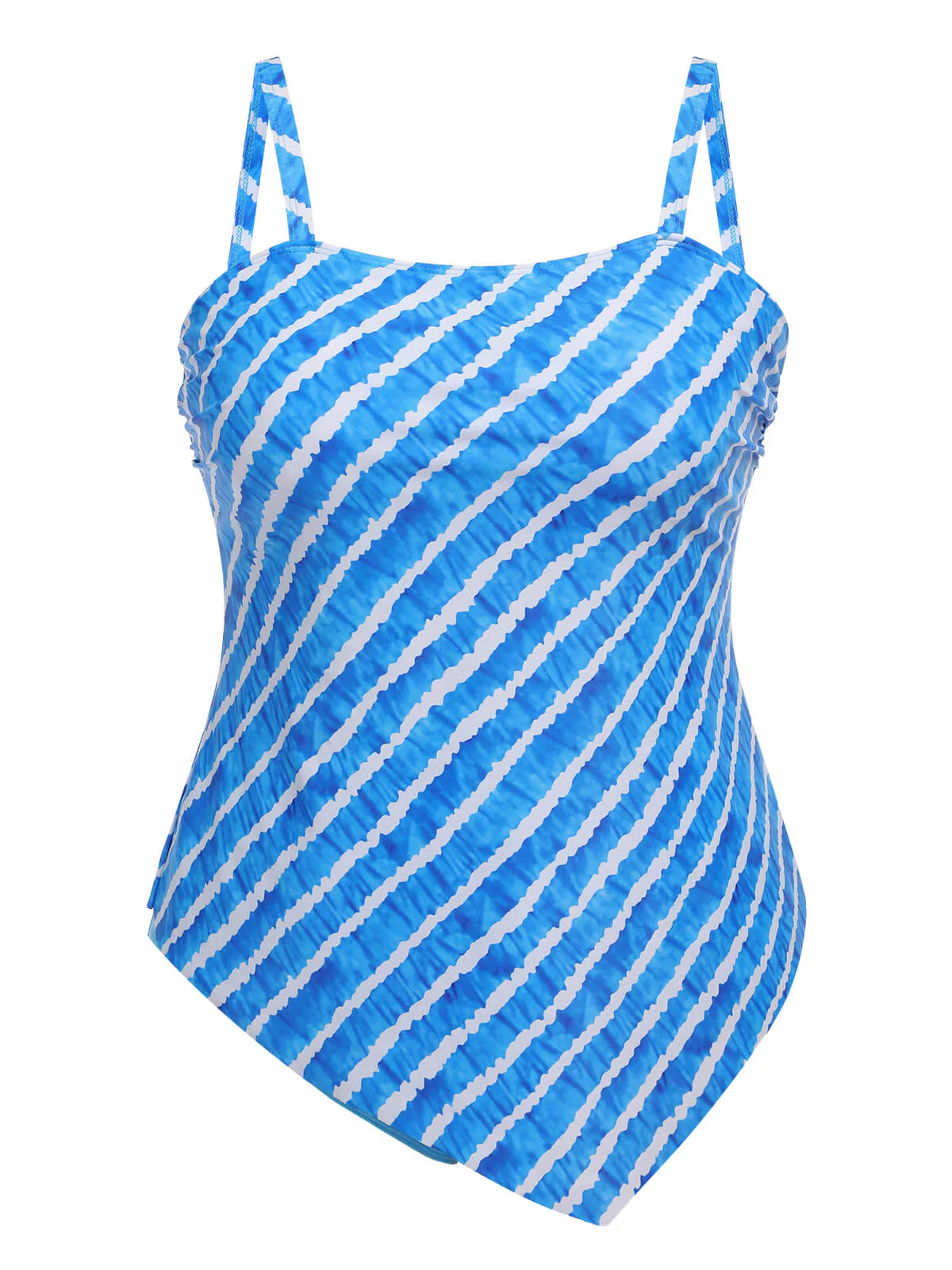 [Plus Size] Blue 1950s Diagonal Stripe Swimsuit - Image 2