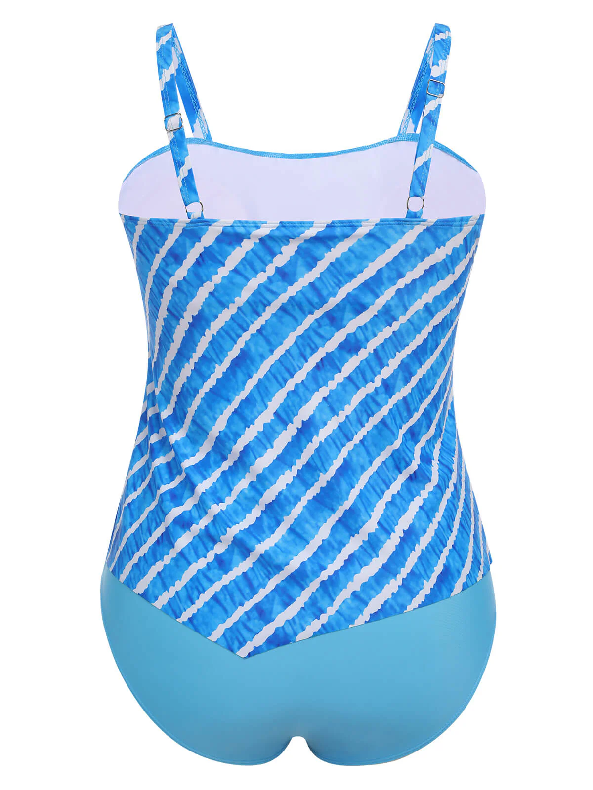 [Plus Size] Blue 1950s Diagonal Stripe Swimsuit - Image 3