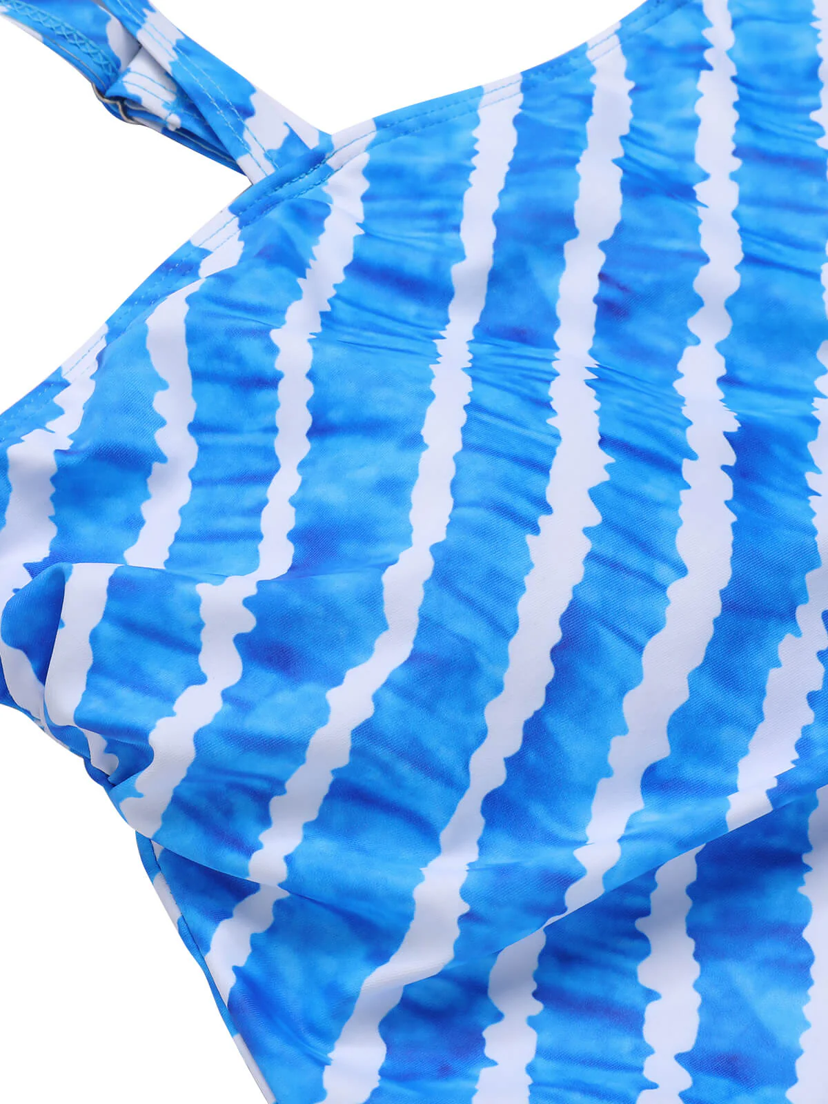 [Plus Size] Blue 1950s Diagonal Stripe Swimsuit - Image 5