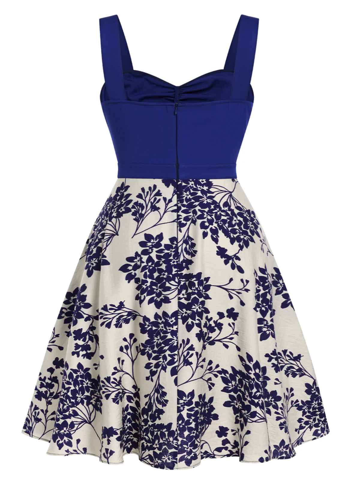 [Plus Size] Blue 1950s Floral Button Sweetheart Neck Dress - Image 2
