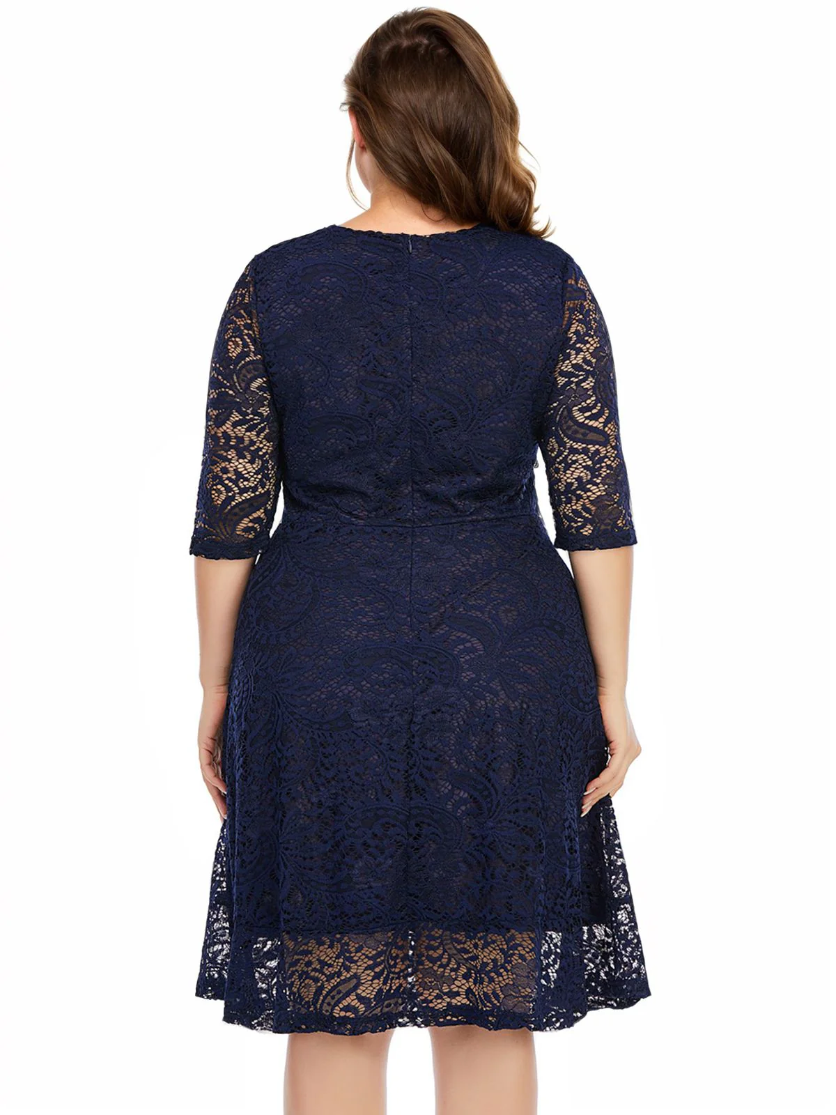 [Plus Size] Blue 1950s Lace Half Sleeves Dress - Image 5